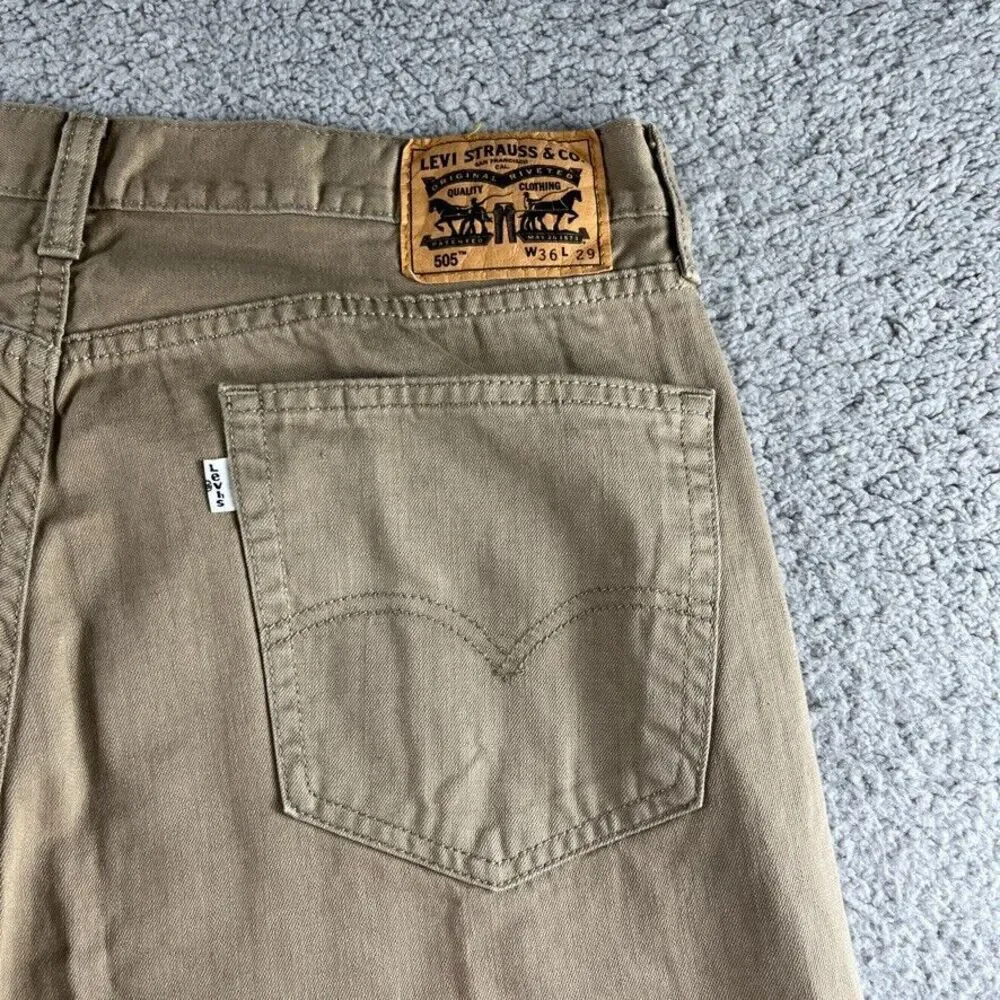 NEW Levis 505 Jeans Mens 36x29 Beige Straight Leg Regular Fit Denim Grunge Chore